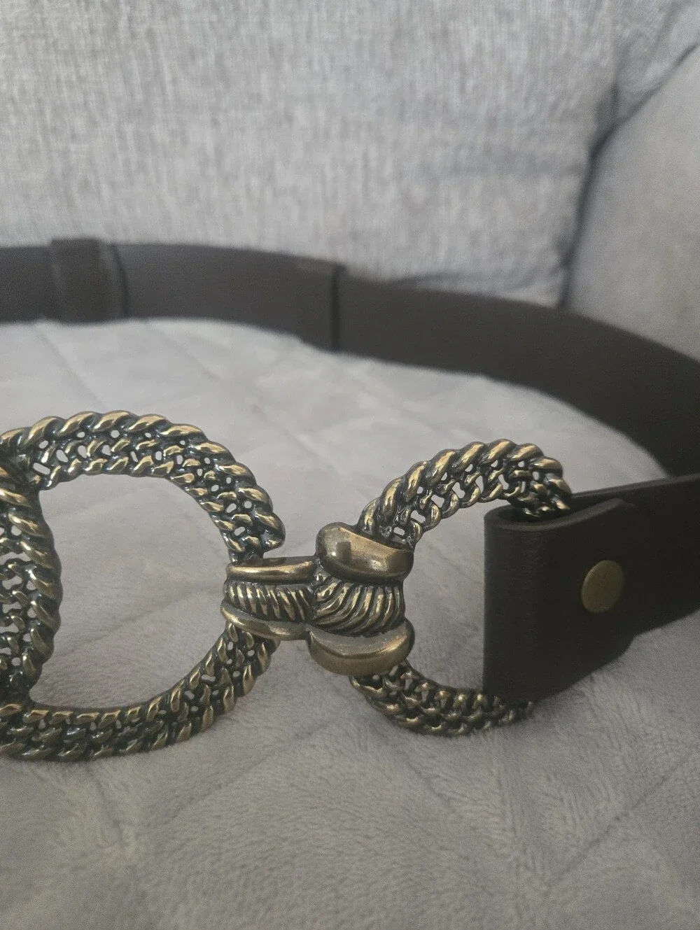 Chico's Dark Brown Belt with Antique Gold Interlocking Rope Buckle